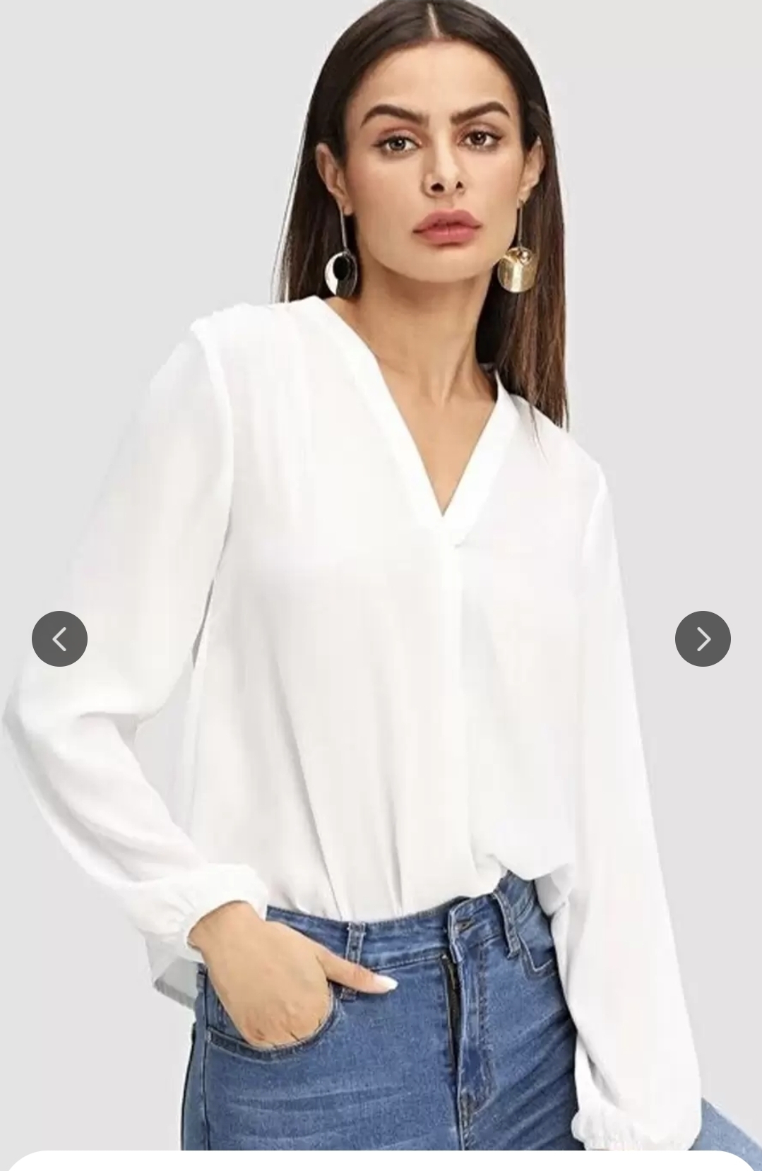  Stylecast X Slyck V Neck Puff Sleeve  white shirt