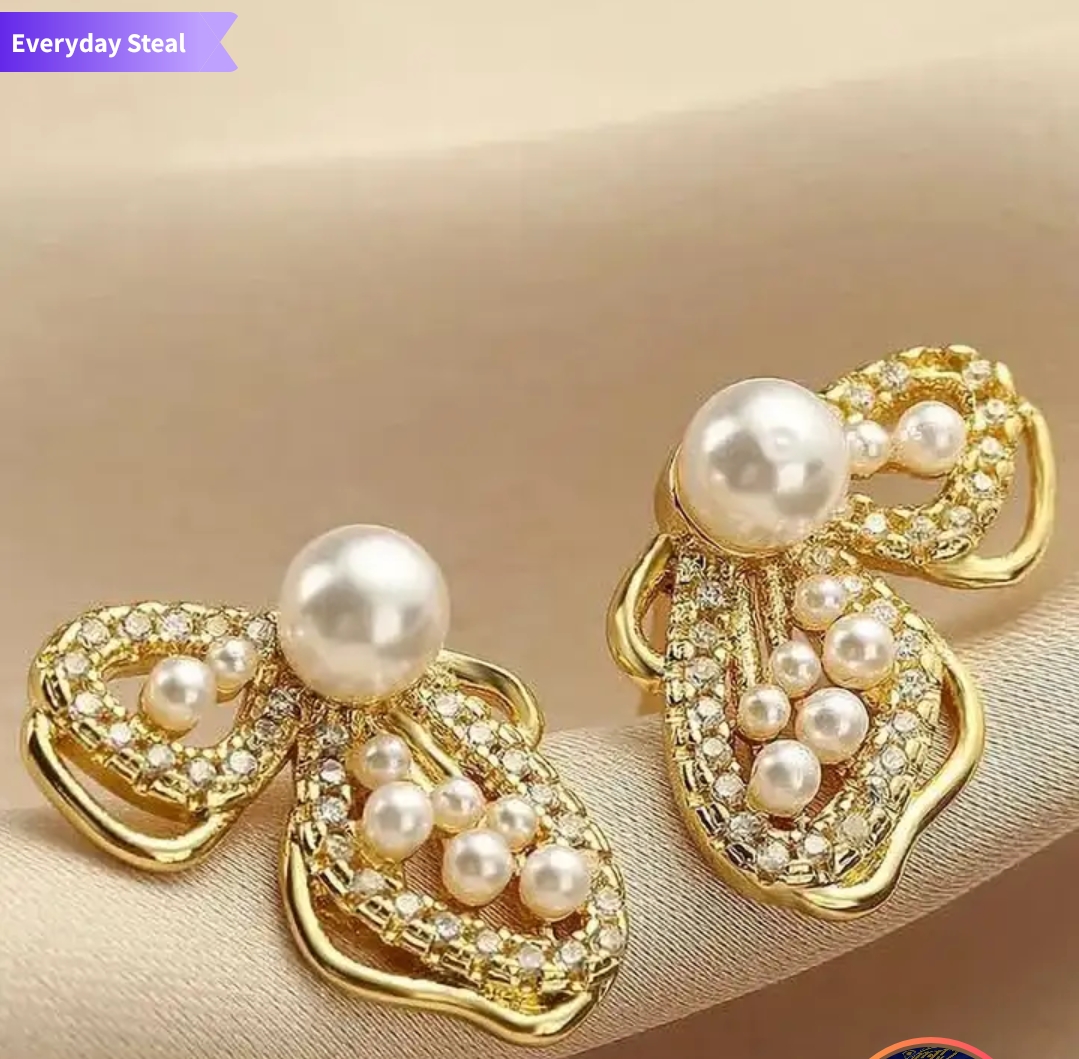 CIKIT Artificial stones and pearls studded  butterfly shaped studs