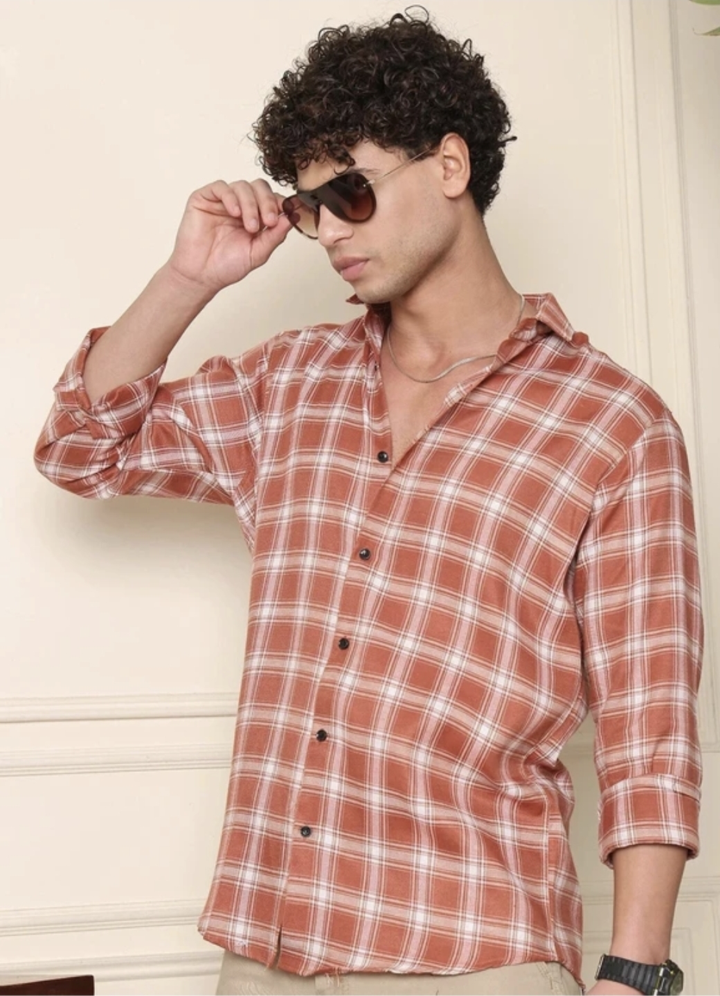 Stylish Checked orange shirt under 300rs