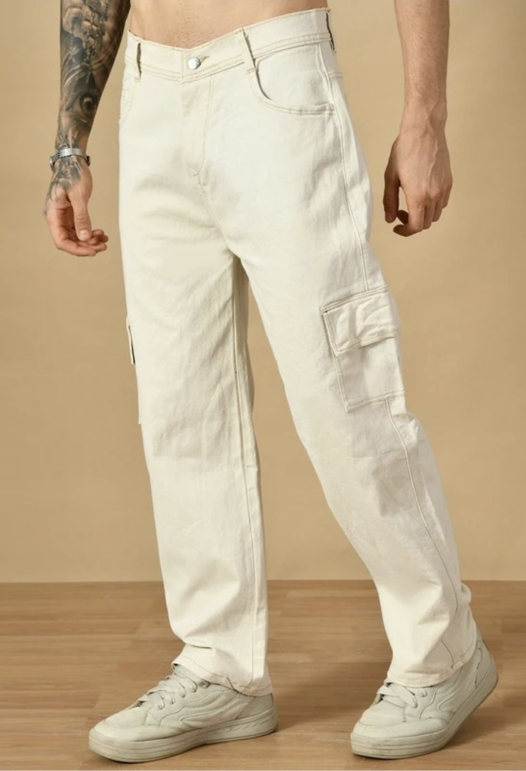 Beige cargo jean for men