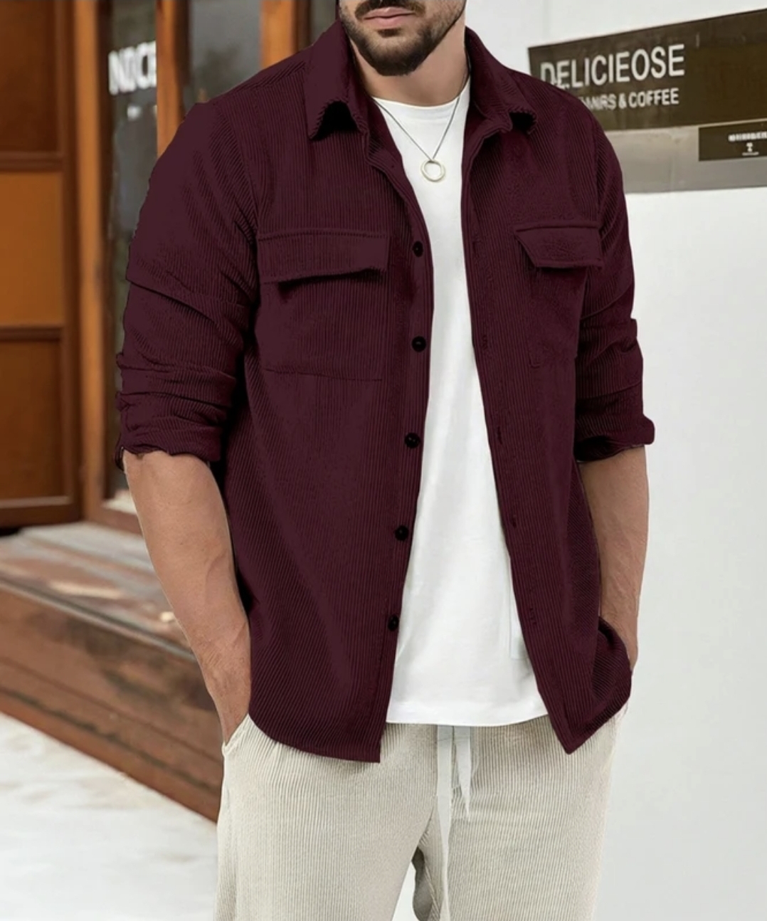 Double pocket purple shirt for men