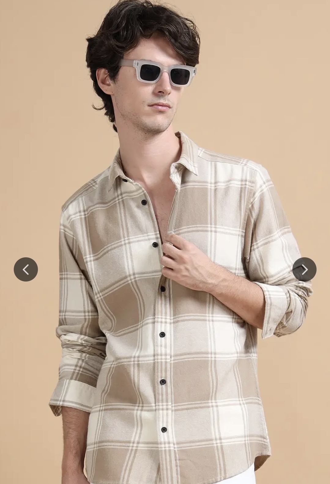 Beige and white checked stylish shirt