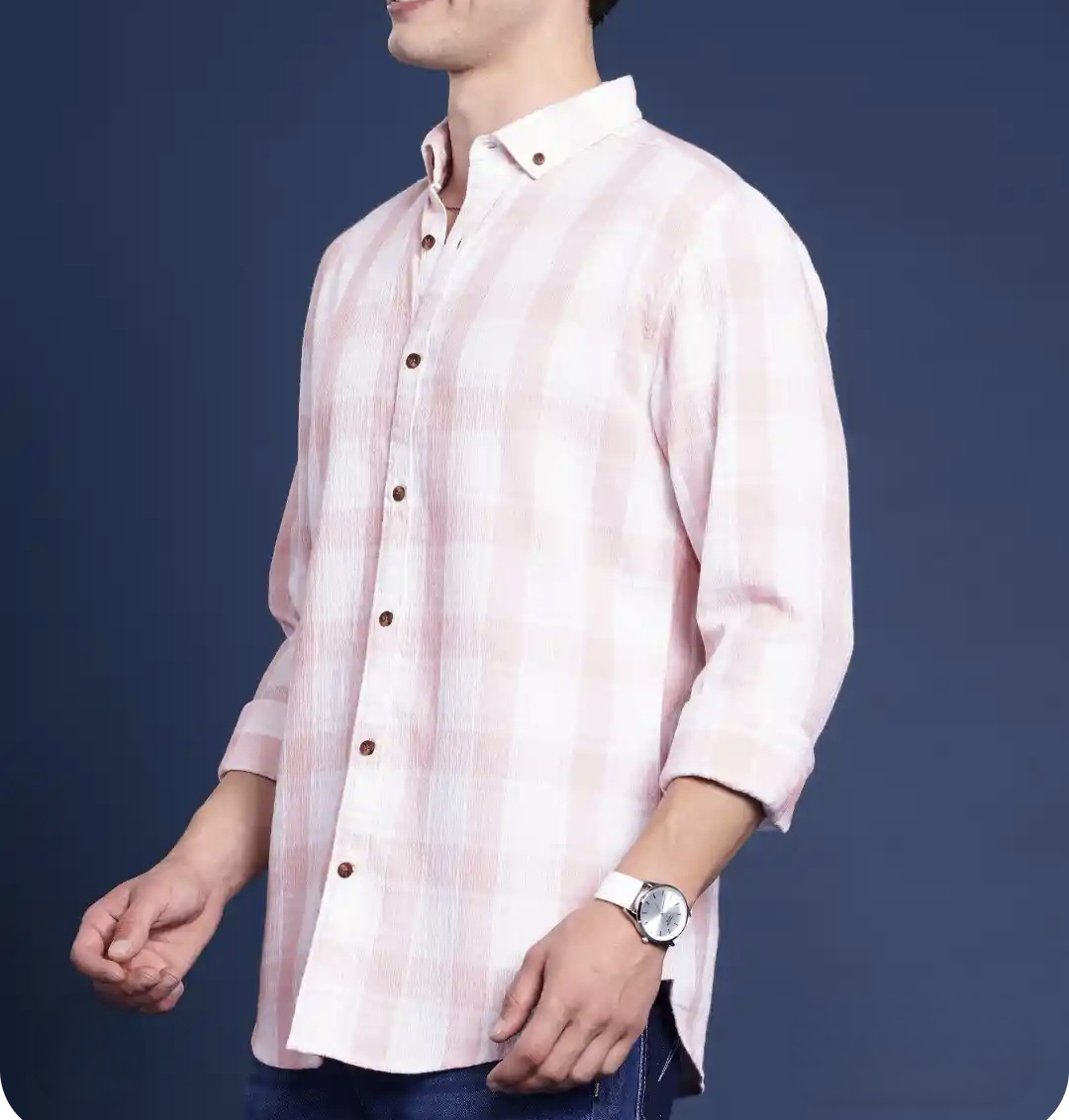 White  and pink checks shirt for men
