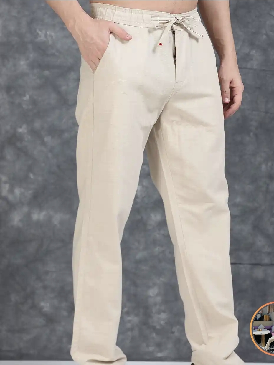 Beige lenin pants for men