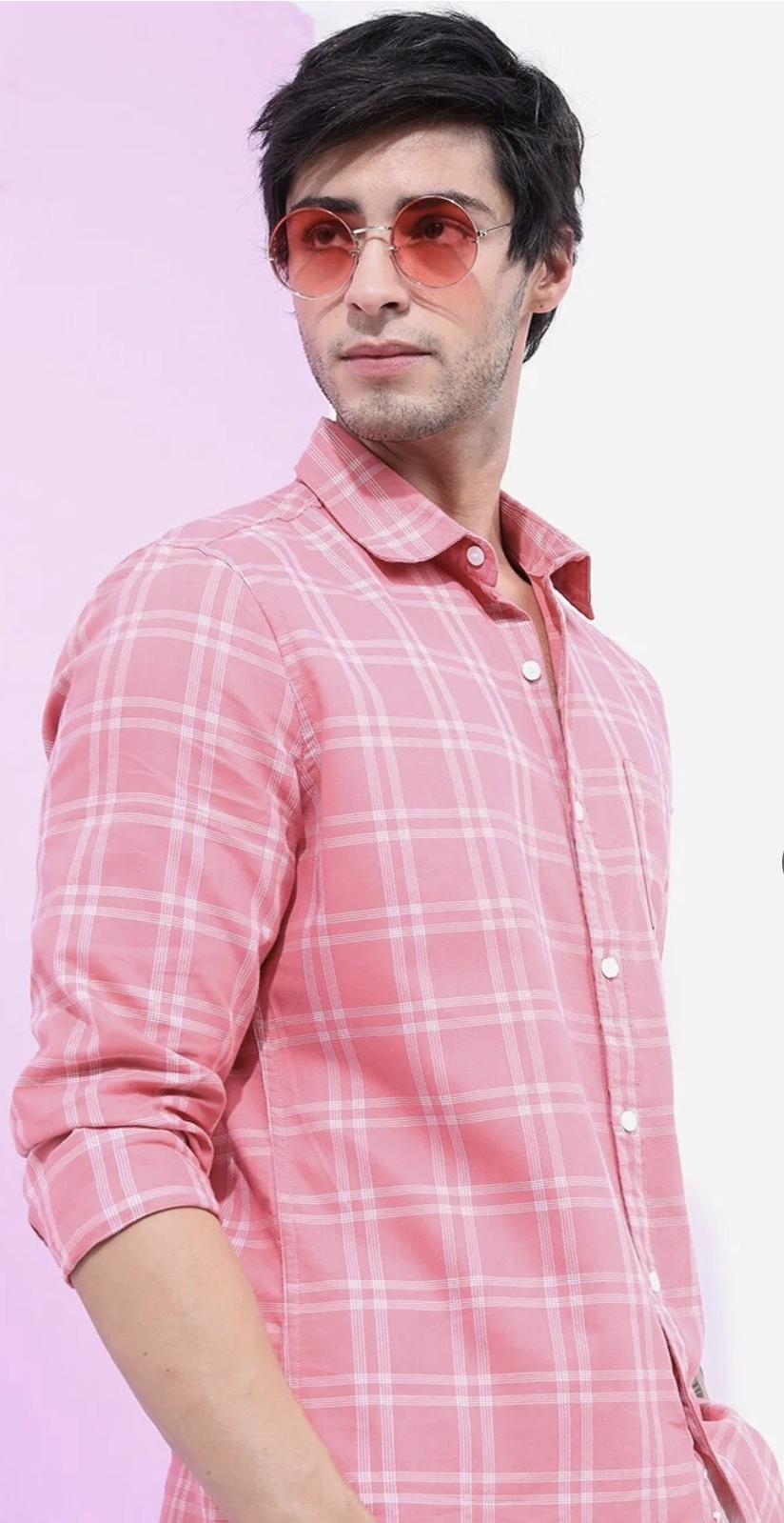 Pink and white Checked shirt for men