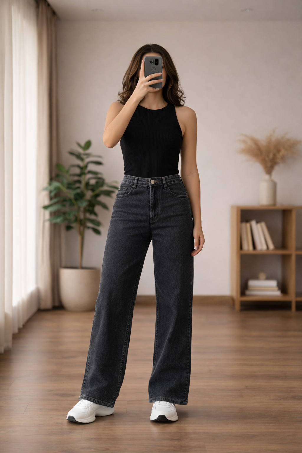 Black High rise jeans for women