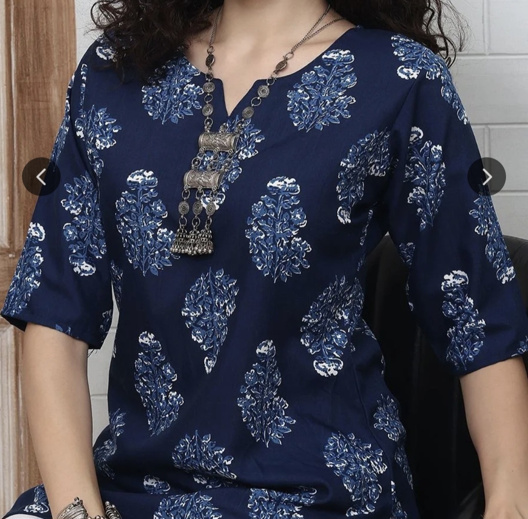 Floral printed blue short kurti