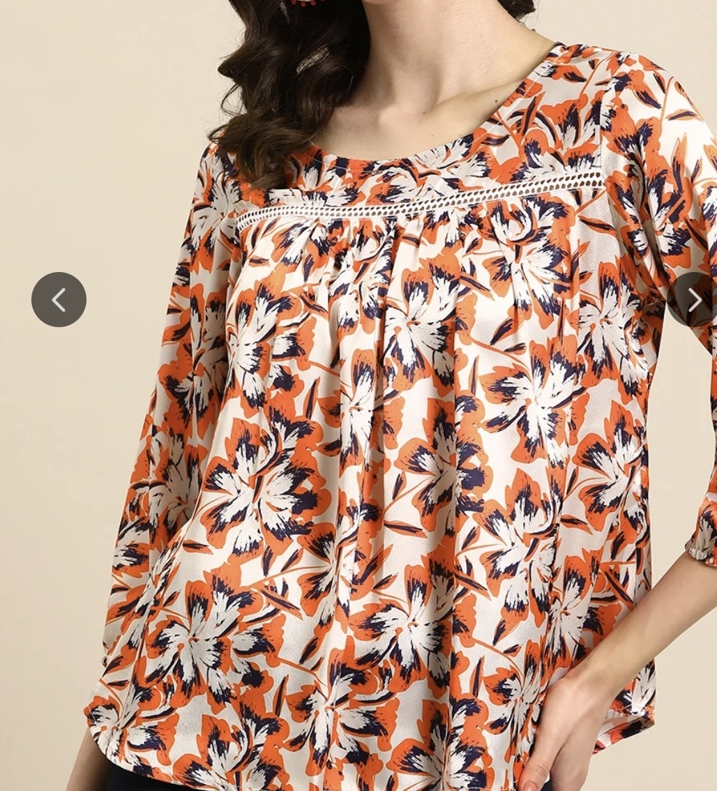 Floral printed shirt kurtis beige