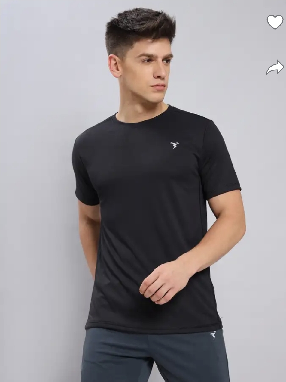 TECHNOSPORT  Men Solid Round Neck Polyester Black T-Shirt