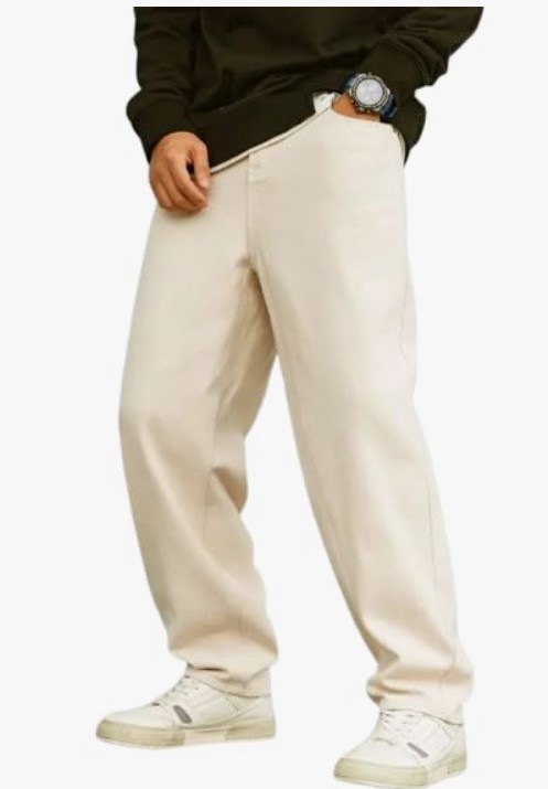 Comfits Men's Loose Fit Baggy Jeans, Beige