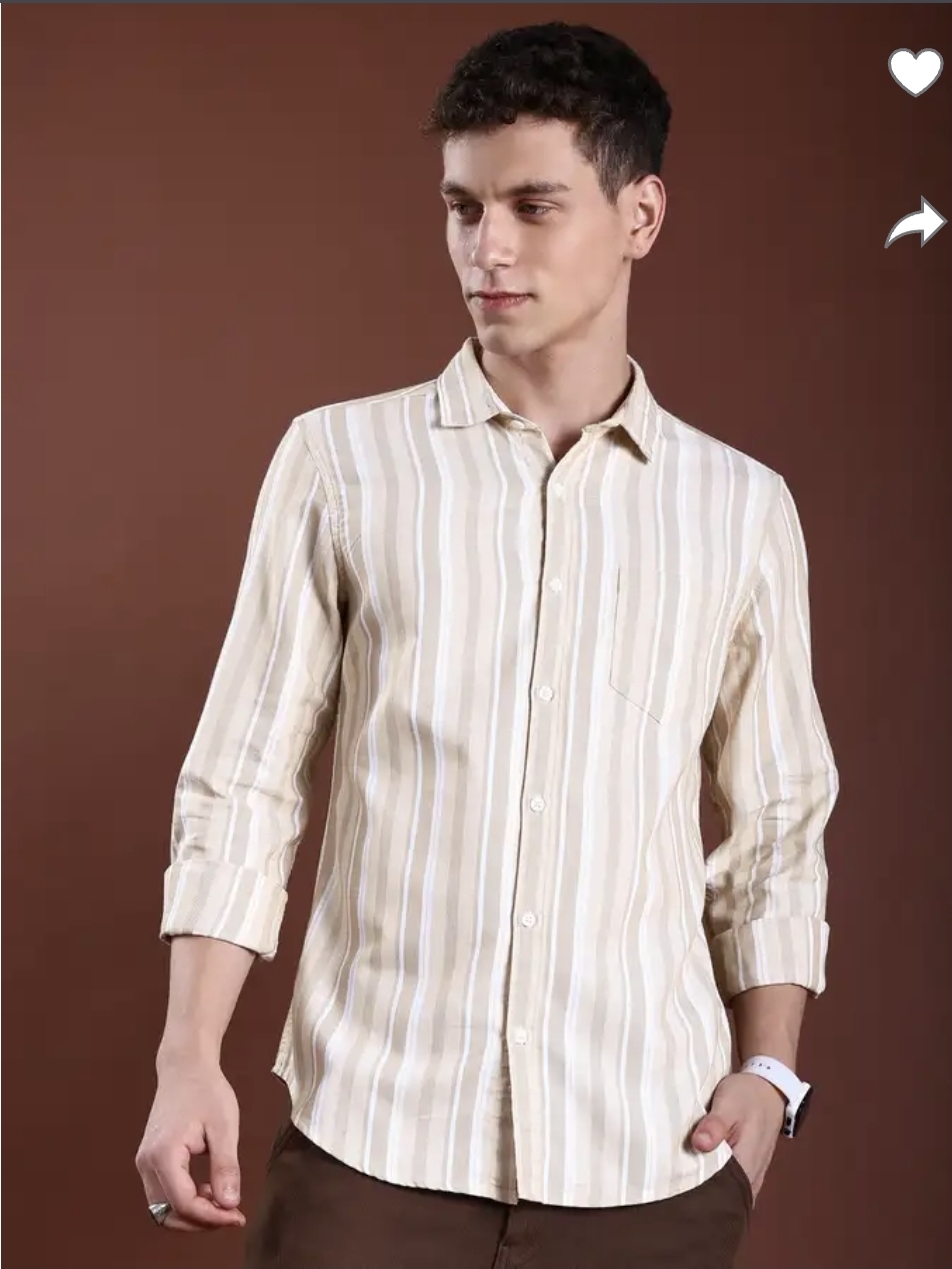 HIGHLANDER  Men Slim Fit Striped Cut Away Collar Casual Shirt