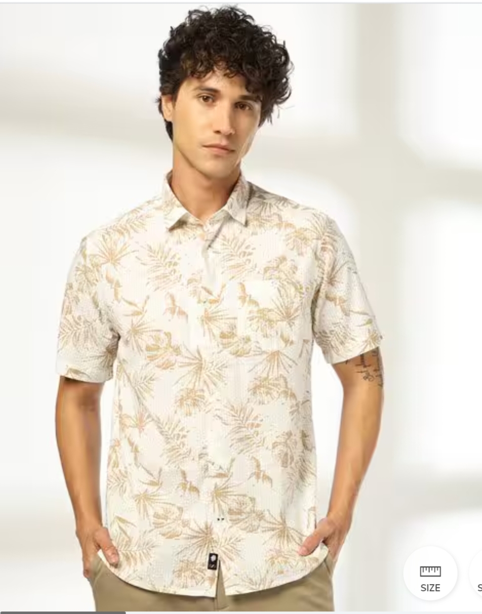 NETPLAY Men Leaf Print Regular Fit Cotton Shirt