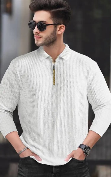 Self Design Men White T-Shirt