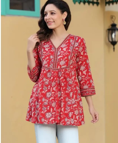 Women Floral Print cotton short kurti under ?300