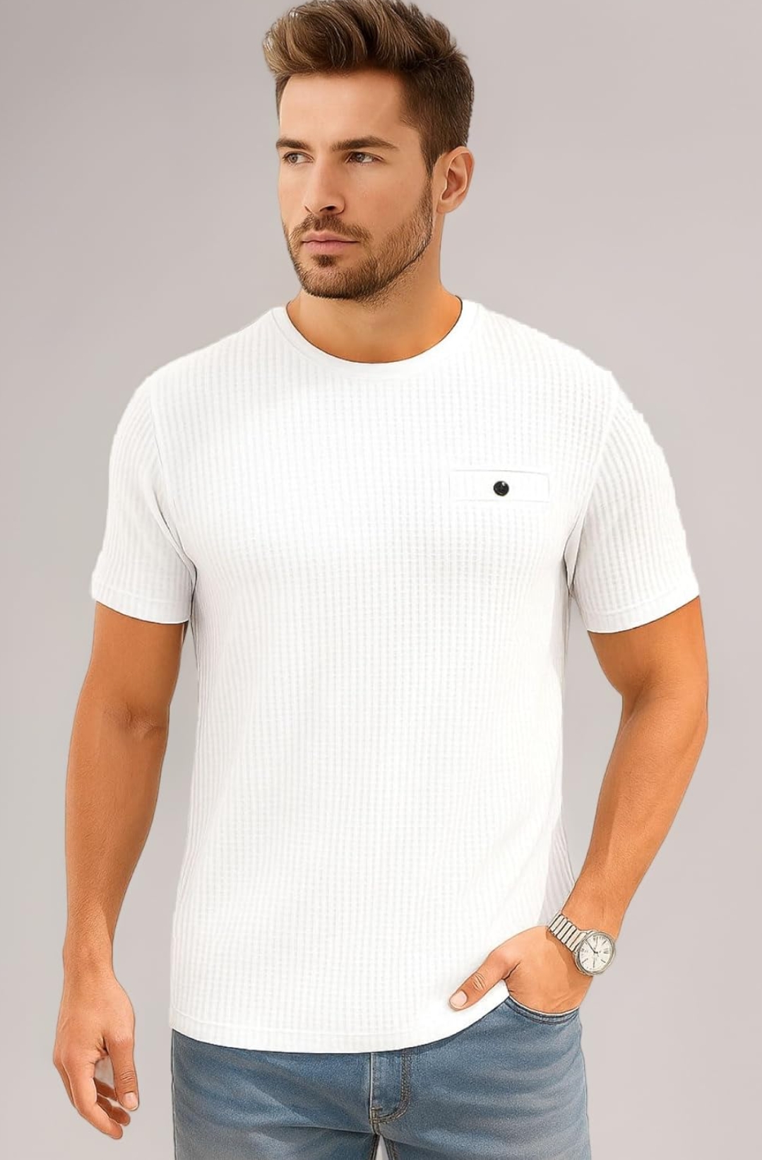 AWG ALL WEATHER GEAR Men Solid Waffle Crew Neck Tshirt