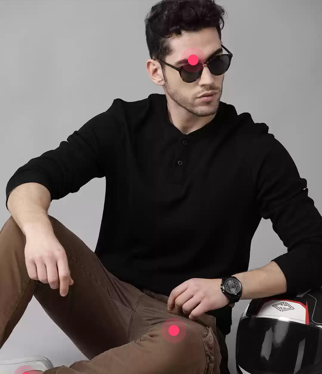 Roadster Men Black Self Design Henley Neck T-shirt