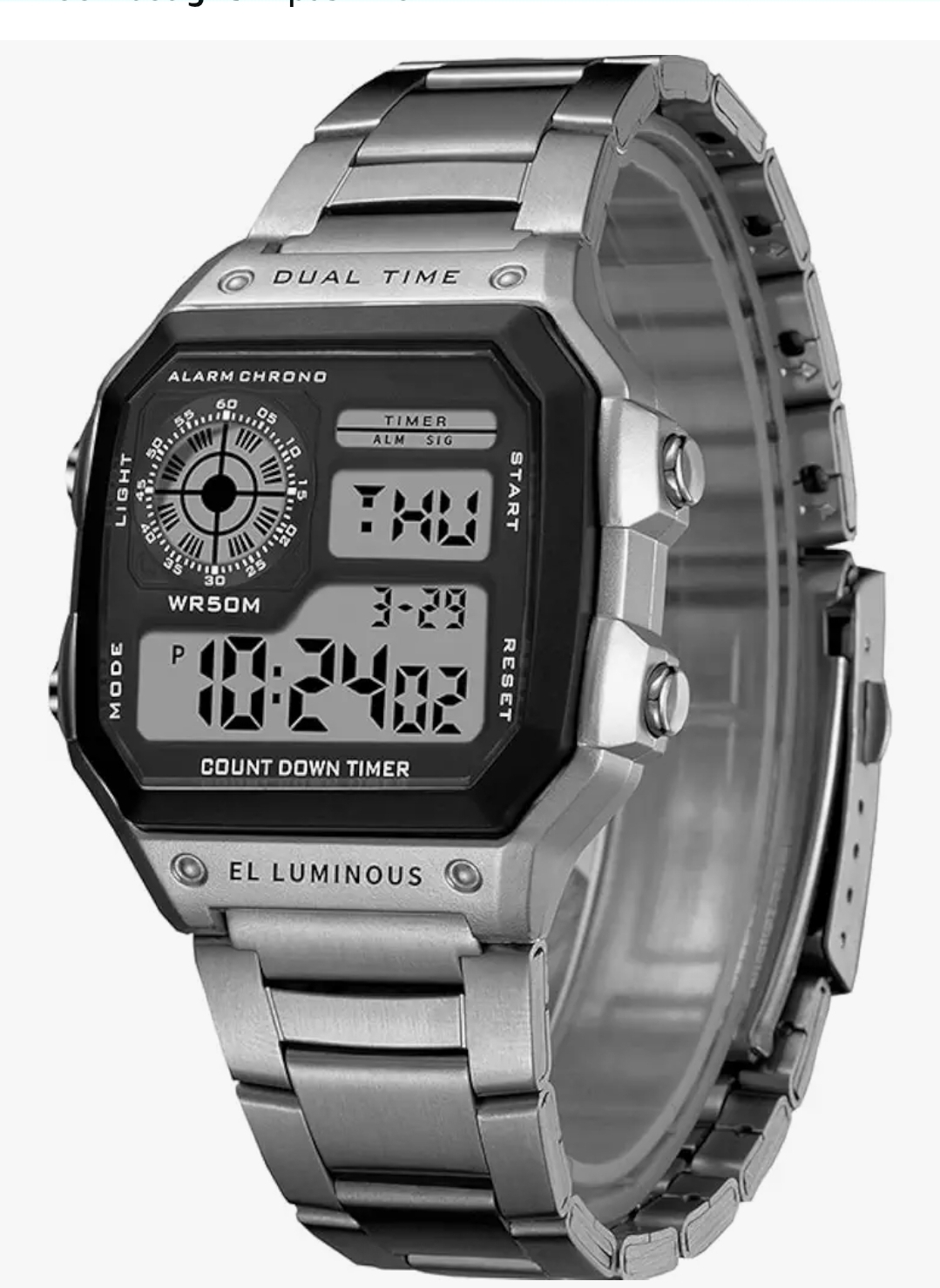 Shocknshop Digital Sports Square Black Dial Stainless Steel Strap Unisex Watch (Black Dial & Silver Colored trap)-WCH53