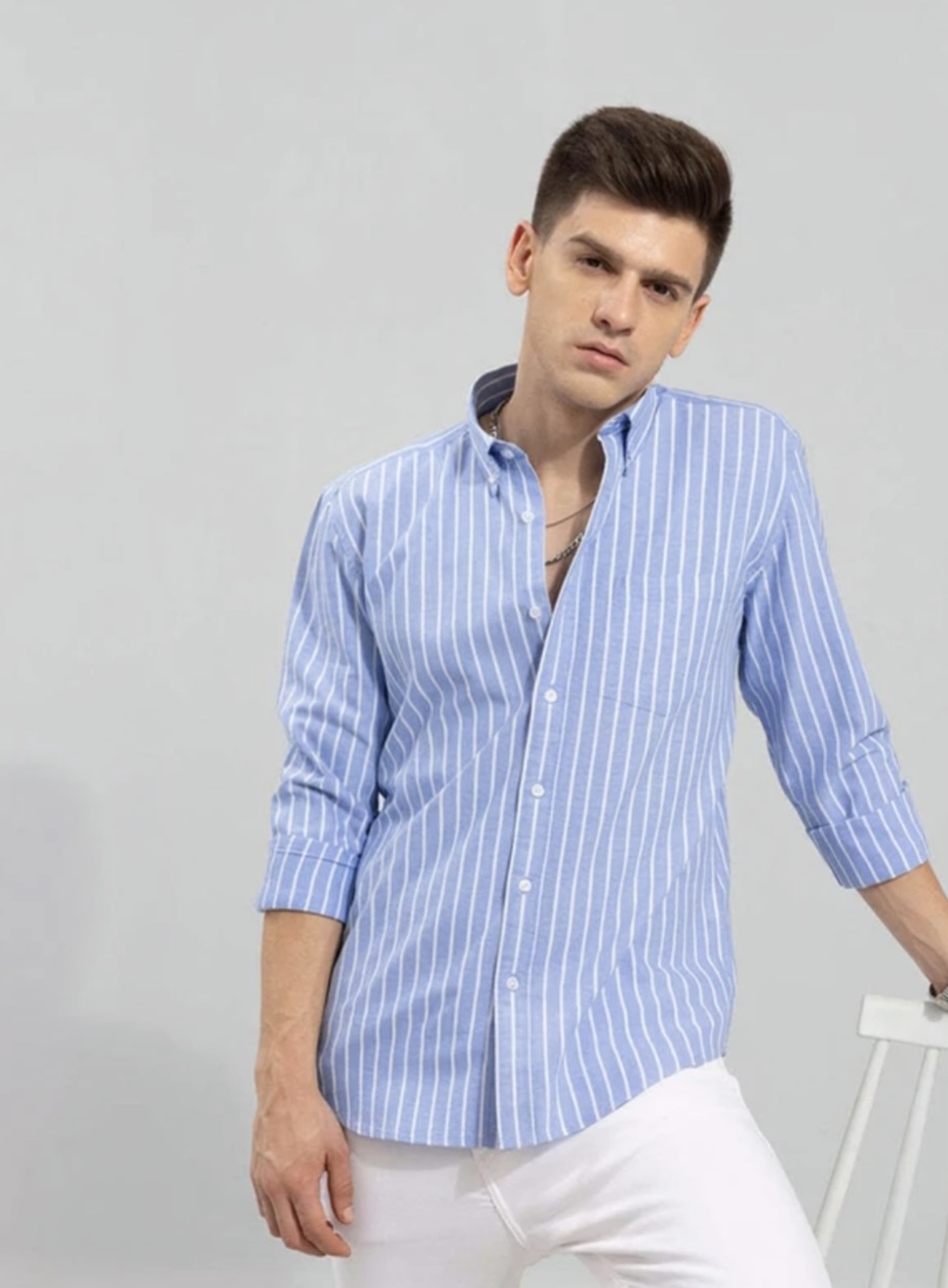 Sky blue and white stripesstylish shirt under 310rs