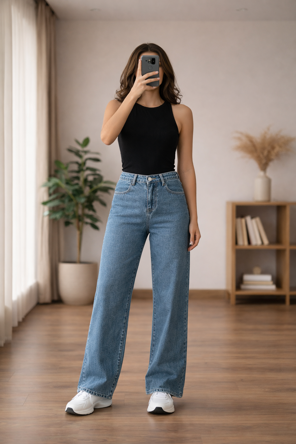 Stretchable cropped high rise jeans