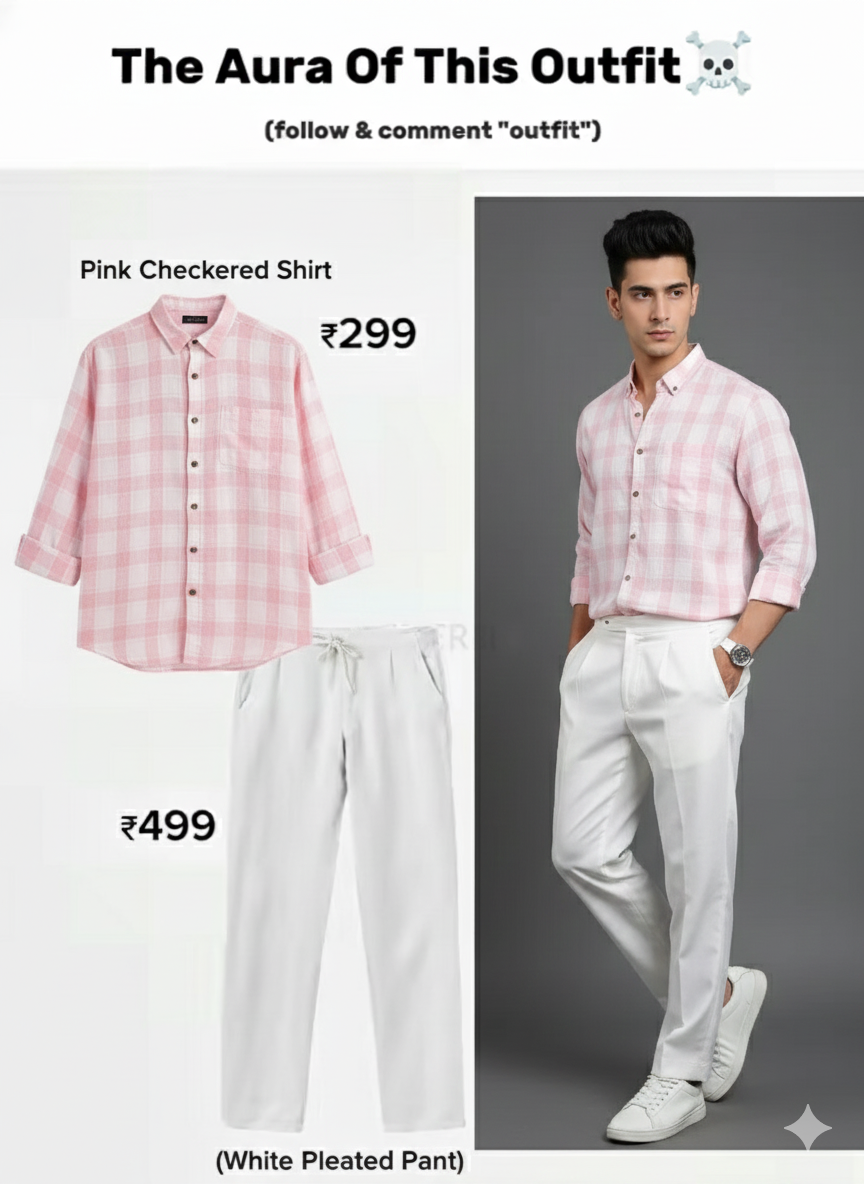 Pink and white check shirt for men combo