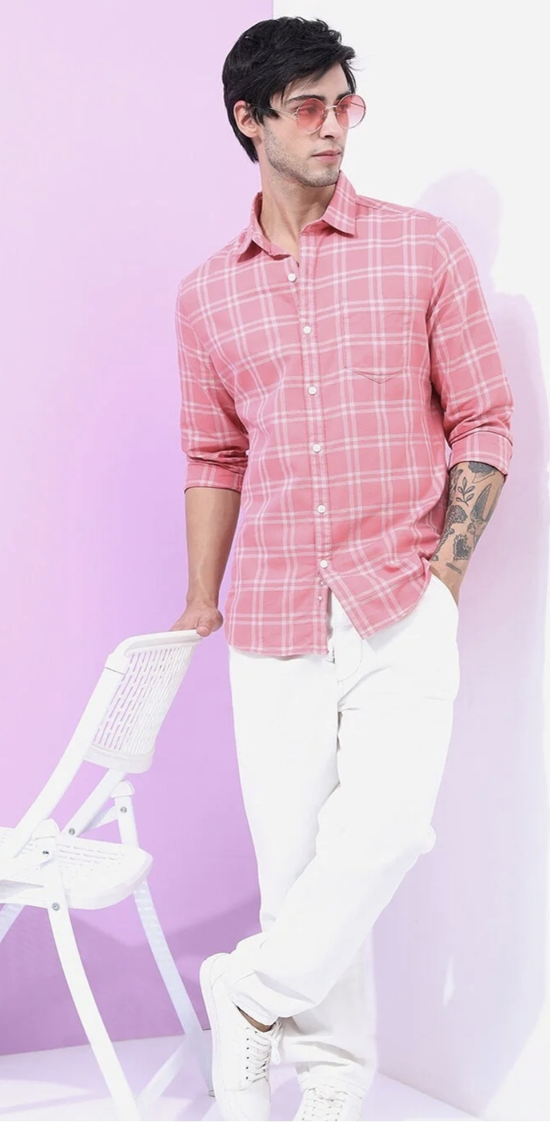 Pink checked white combo combo