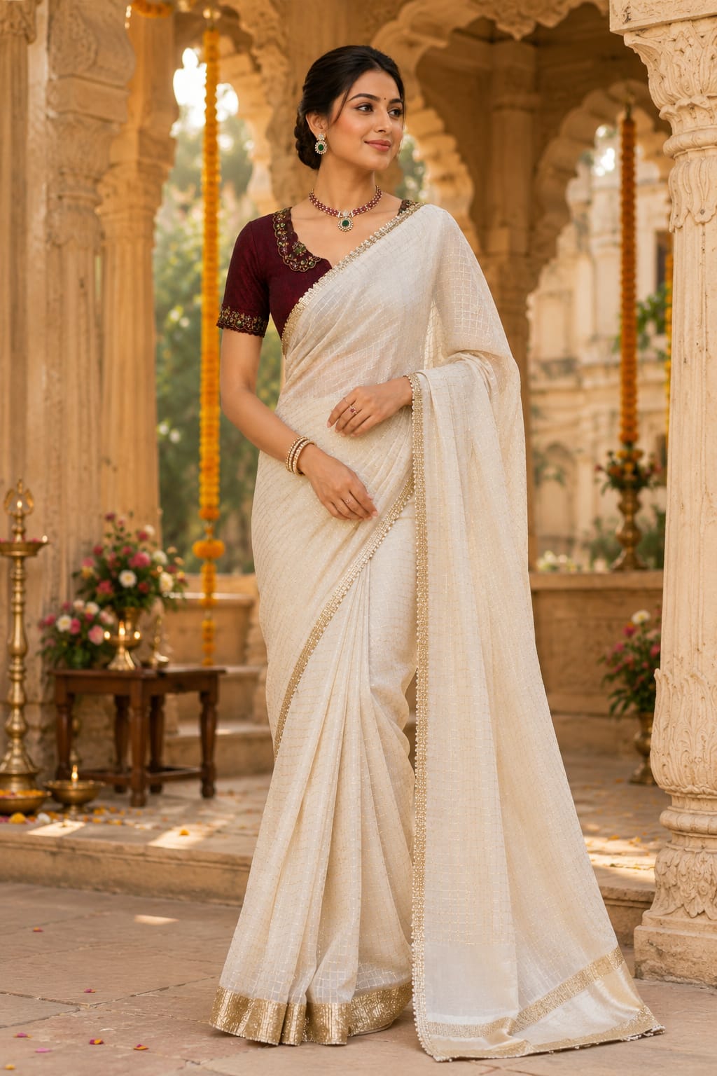 White saree combo